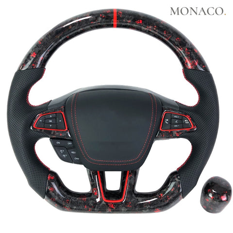 Custom carbon fiber steering wheel for Ford Focus RS ST Mk3 (2012–2018): Red Forged Carbon