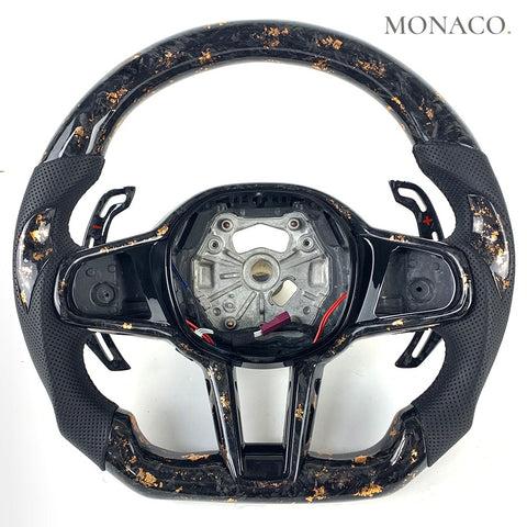 Custom carbon fiber steering wheel for BMW 3 Series G20, 5 Series G30, X5 G05, M3, M4 (2019–2026): Gold Forged Carbon
