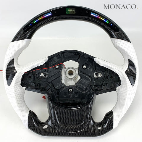 Custom carbon fiber steering wheel for Toyota Supra GR A90 A91 MK5 (2020–2025): White Perforated Leather LED Carbon
