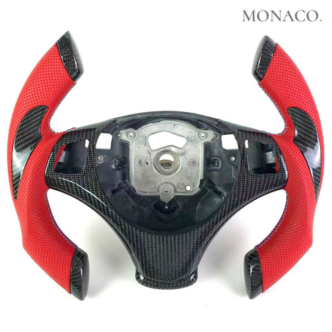 Custom carbon fiber steering wheel for BMW 3 Series E90 E92 E93 & M3 (2006–2013): Red Perforated Leather