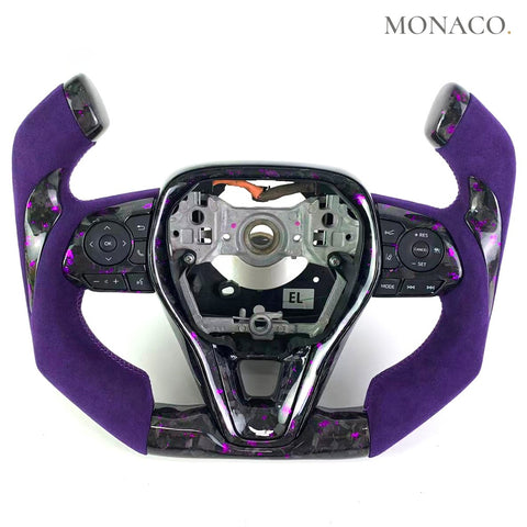 Custom carbon fiber steering wheel for Toyota Corolla RAV4 Camry (2018–2024): Purple Suede Forged Carbon
