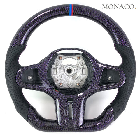 Custom carbon fiber steering wheel for BMW 3 Series G20, 5 Series G30, M3, M4, X3, X5 (2019–2026): Purple Carbon
