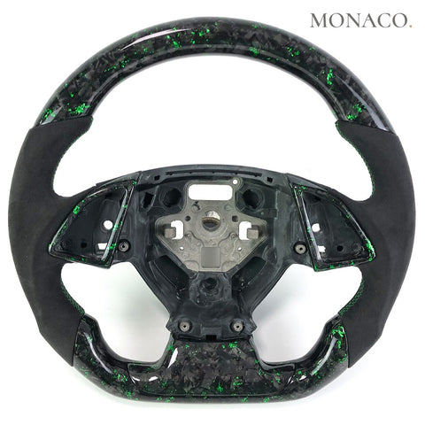 Custom carbon fiber steering wheel for Chevrolet Camaro (6th gen) (2016–2017): Suede Green Powder Forged Carbon