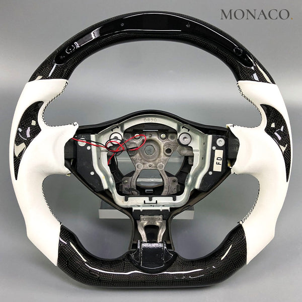 2012–2015 Nissan 370Z Carbon Fiber Steering Wheel – White Leather & Gloss Carbon
