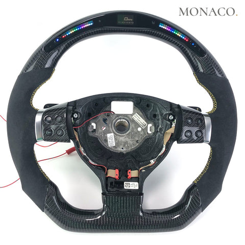 Custom carbon fiber steering wheel for Volkswagen Golf GTI Mk5 (2006–2009): Black Suede LED Carbon