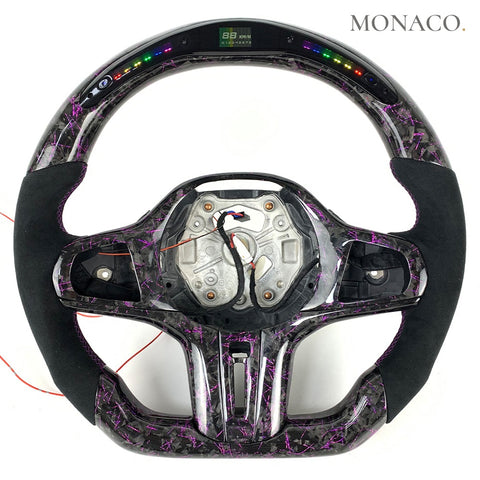 Custom carbon fiber steering wheel for BMW 3 Series G20, 5 Series G30, 7 Series G11, X3, X5 (2019–2026): Purple Forged Carbon