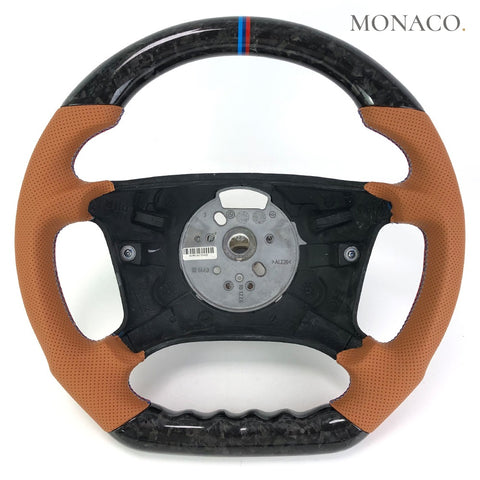 Custom carbon fiber steering wheel for BMW 3 Series E46, 5 Series E39, 7 Series E38, X5 E53 (1995–2006): Tan Perforated Leather