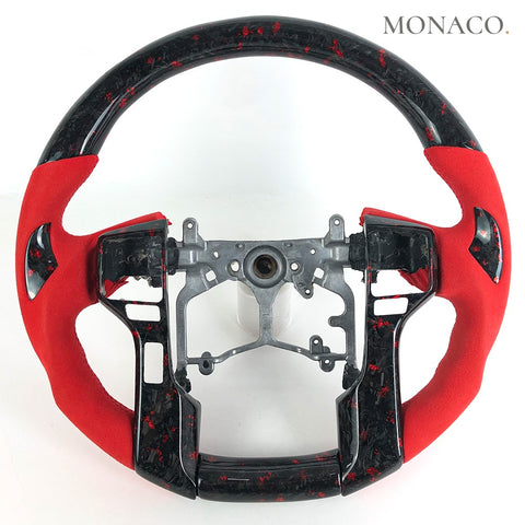 Custom carbon fiber steering wheel for Toyota Land Cruiser Prado Tacoma (2011–2015): Red Suede Forged Carbon