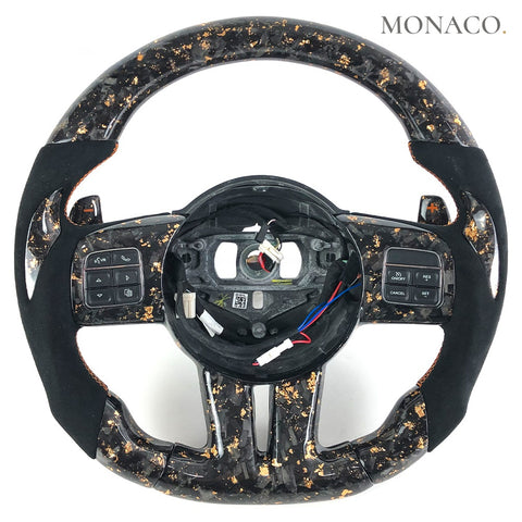 Custom carbon fiber steering wheel for Jeep Grand Cherokee WK2 SRT Wrangler JK (2011–2017): Black Suede Gold Forged Carbon