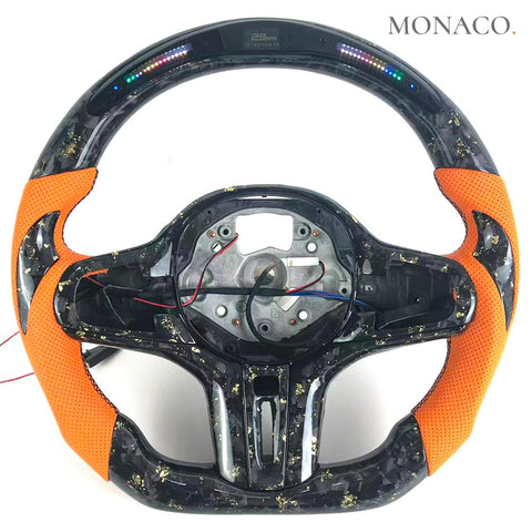Custom carbon fiber steering wheel for BMW 3 Series G20, 5 Series G30, 7 Series G11 (2019–2026): Orange Perforated Leather