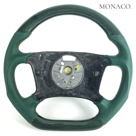 Custom carbon fiber steering wheel for BMW 3 Series E36 E46, 5 Series E39, 7 Series E38, X5 E53 (1992–2006): Green Leather