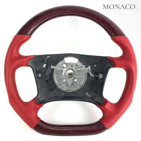 Custom carbon fiber steering wheel for BMW 3 Series E36 E46, 5 Series E39, 7 Series E38, X5 E53 (1992–2006): Red Leather