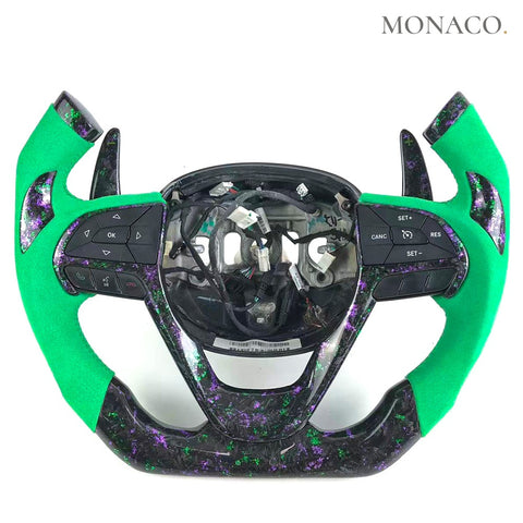 Custom carbon fiber steering wheel for Jeep Grand Cherokee SRT (2016–2017): Green Suede Forged Carbon