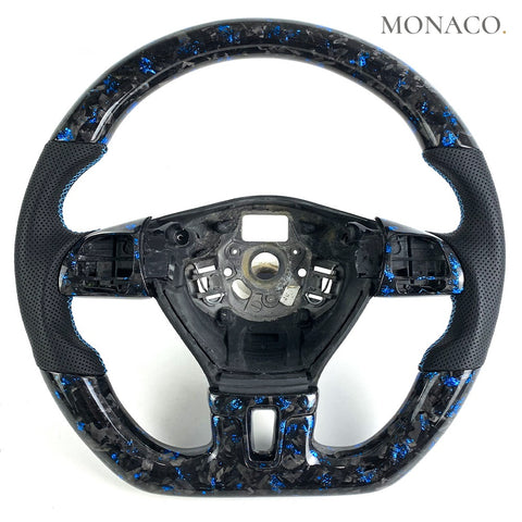 Custom carbon fiber steering wheel for Volkswagen Golf GTI Mk5 Mk6 Mk7 Mk7.5 (2006–2021): Black Perforated Leather Forged Carbon