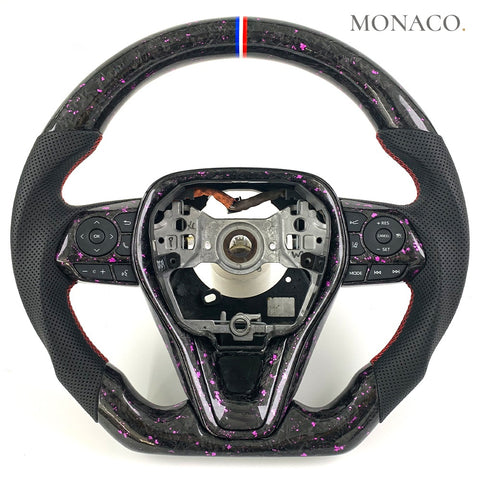 Custom carbon fiber steering wheel for Toyota Corolla Camry (2019–2025): Black Perforated Leather Forged Carbon