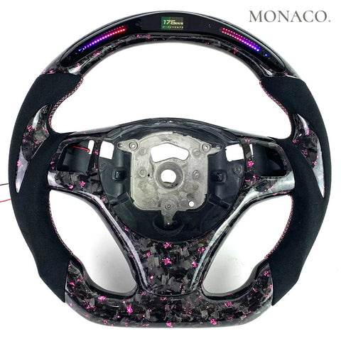 Custom carbon fiber steering wheel for BMW 3 Series E90 E92 E93 & M3, 1 Series E82 E87 (2006–2013): Pink Forged Carbon