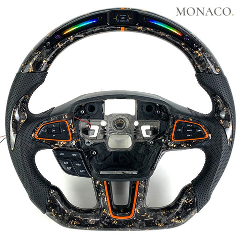 Custom carbon fiber steering wheel for Ford Focus ST RS Mk3 (2012–2018): Perforated Leather LED Forged Carbon