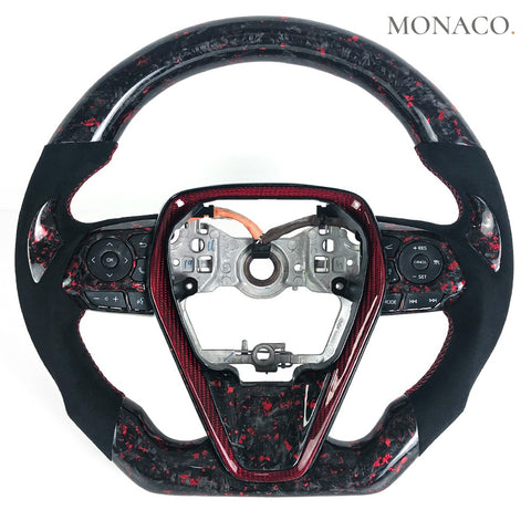Custom carbon fiber steering wheel for Toyota Camry 8th Gen (2015–2022): Red Forged Carbon