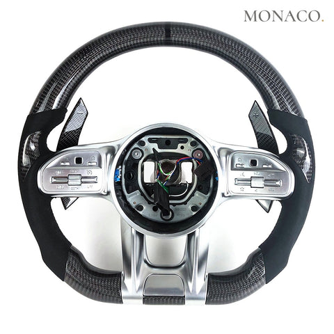 Custom carbon fiber steering wheel for Mercedes-Benz AMG W204-W205-W213-W214 (2007–2023): Black Suede Leather
