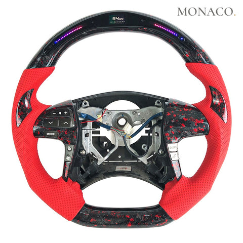 Custom carbon fiber steering wheel for Toyota Camry XV40 (2007–2011): Red Perforated Leather LED Red Forged Carbon