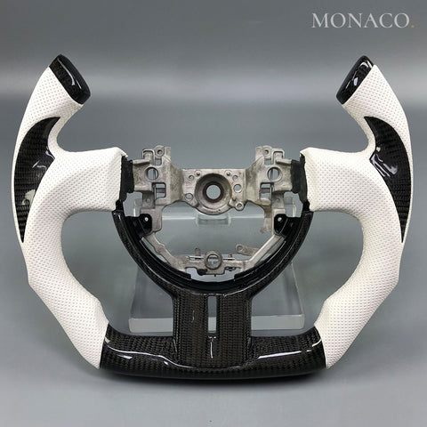 Custom carbon fiber steering wheel for Toyota 86 Subaru BRZ Scion FR-S (2013–2020): White Perforated Leather Carbon F1-Style