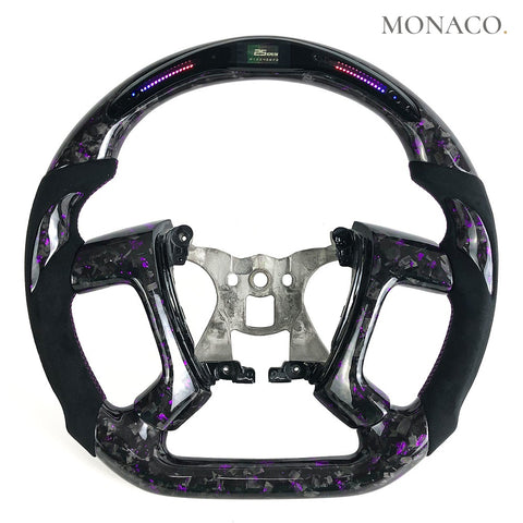 Custom carbon fiber steering wheel for Chevrolet Silverado Tahoe GMT800 (2003–2006): LED Purple Forged Carbon