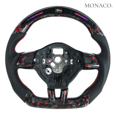Custom carbon fiber steering wheel for Volkswagen Golf GTI Mk6 Passat B7 (2010–2015): LED Red Forged Carbon