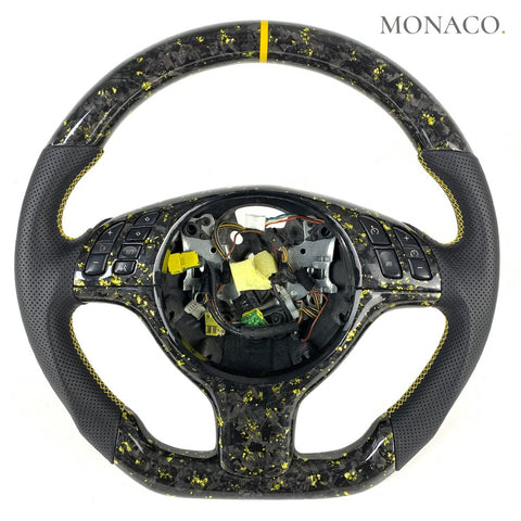 Custom carbon fiber steering wheel for BMW 3 Series E46 & M3 (1999–2006): Yellow Forged Carbon