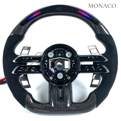 Custom carbon fiber steering wheel for Mercedes-Benz A-C-Class, A45-C300-E43, W206-W211-W213-W219, AMG GT (2007–2023): Black Suede Leather