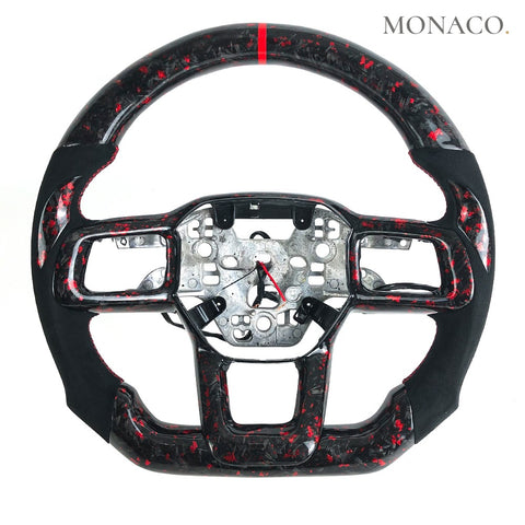Custom carbon fiber steering wheel for Ford Mustang S650 (2024–2025): Red Forged Carbon