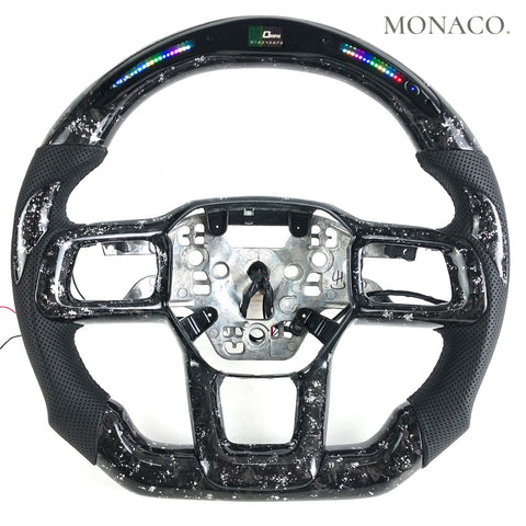 Custom carbon fiber steering wheel for Ford Mustang GT S650 (2024–2025): LED Silver Forged Carbon