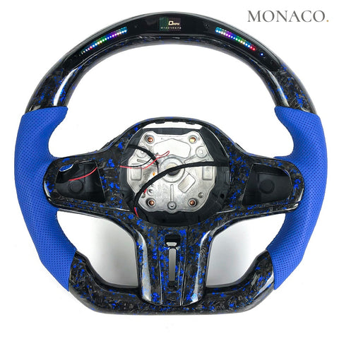 Custom carbon fiber steering wheel for BMW 3 Series G20, 5 Series G30, M3 G80, X5 G05 (2019–2026): Blue Forged Carbon