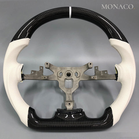 Custom carbon fiber steering wheel for Chevrolet Corvette C6 (2005–2011): White Perforated Leather Carbon