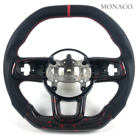 Custom carbon fiber steering wheel for Jeep Wrangler JL (2018–2025): Full Leather Red Forged Carbon