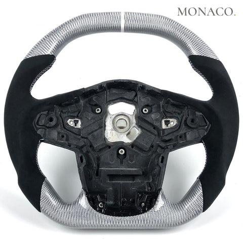 Custom carbon fiber steering wheel for Toyota Supra GR A90 A91 (2020–2024): Black Suede Silver Carbon