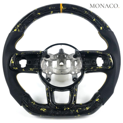 Custom carbon fiber steering wheel for Jeep Wrangler JL JK (2018–2024): Gold Powder Forged Carbon