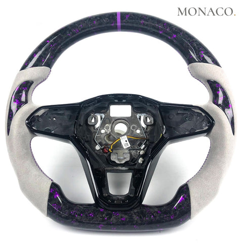 Custom carbon fiber steering wheel for Volkswagen Golf GTI Mk8 Tiguan (2022–2024): Grey Suede Purple Forged Carbon