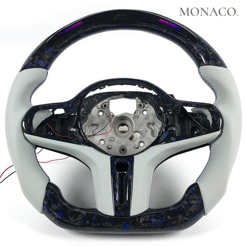 Custom carbon fiber steering wheel for BMW 3 Series G20, 5 Series G30, X5 G05 (2019–2026): Grey Smooth Leather