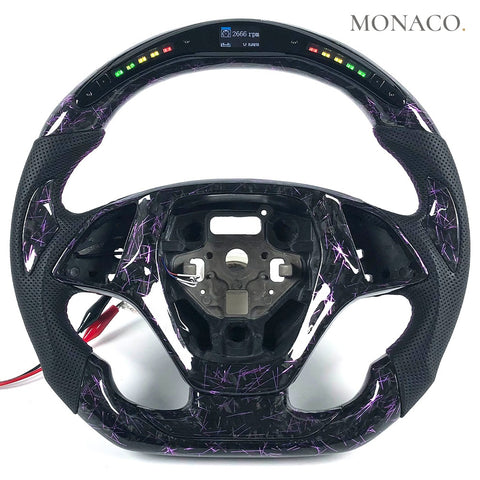 Custom carbon fiber steering wheel for Chevrolet Corvette C7 (2014–2019): LED Forged Carbon
