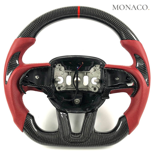 2012–2017 Dodge Charger Carbon Fiber Steering Wheel – Red Perforated Leather & Carbon Fiber