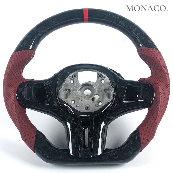 2019–2026 BMW M3 G80 / 3 Series G20 Carbon Fiber Steering Wheel – Burgundy Perforated Leather
