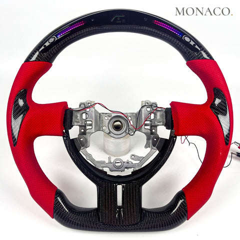 Custom carbon fiber steering wheel for Toyota 86 GT86 Scion FR-S (2013–2016): Red Perforated Leather LED Carbon