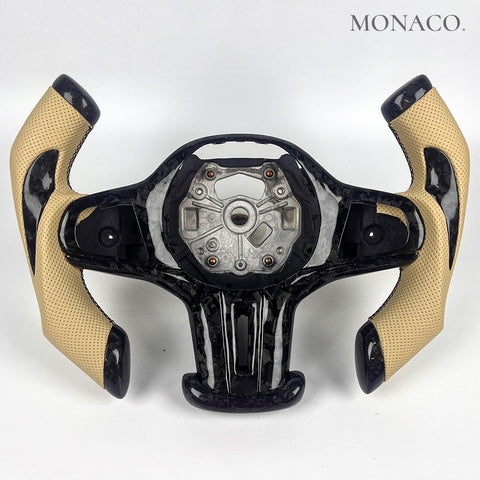 Custom carbon fiber steering wheel for BMW 3 Series G20, 5 Series G30, M3 G80, M4 G82, Z4 G29 (2019–2026): Beige Perforated Leather