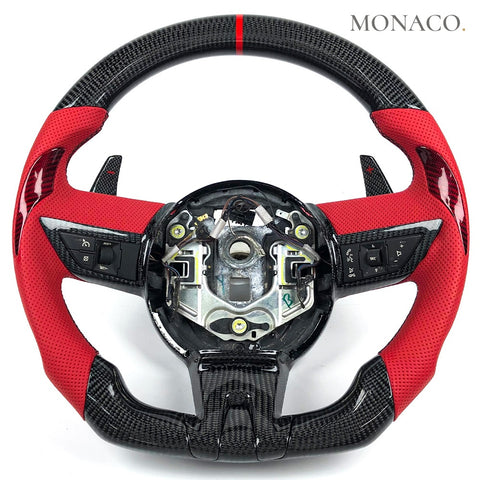 Custom carbon fiber steering wheel for Chevrolet Camaro (5th gen) (2014–2015): Red Perforated Leather Carbon