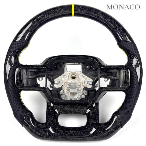 Custom carbon fiber steering wheel for Ford F-150 Raptor F-250 F-350 F-450 Ranger (2010–2016): Black Perforated Leather Forged Carbon