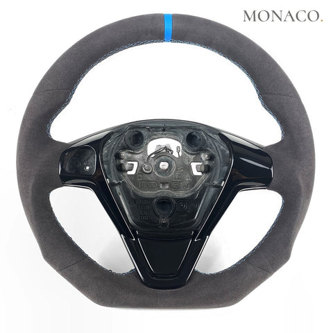 Custom carbon fiber steering wheel for Ford Fiesta Mk6 Mk7 (2009–2017): Gray Suede
