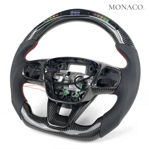 Custom carbon fiber steering wheel for Ford Focus Mk4 (2018–2022): Black Perforated Leather LED Carbon