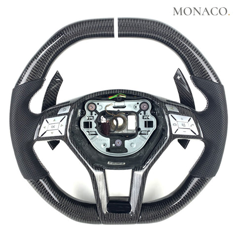 Custom carbon fiber steering wheel for Mercedes-Benz AMG C-Class W204 E-Class W212 CLS W218 (2012–2018): Perforated Leather Carbon