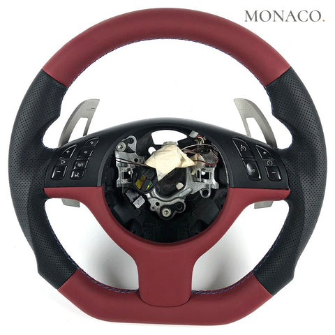 Custom carbon fiber steering wheel for BMW 3 Series E46 & M3, 5 Series E39 (1999–2006): Red & Black Leather
