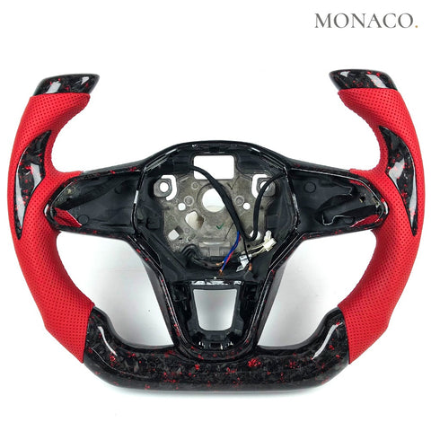 Custom carbon fiber steering wheel for Volkswagen Golf GTI Mk8 Tiguan (2022–2024): Red Perforated Leather Forged Carbon